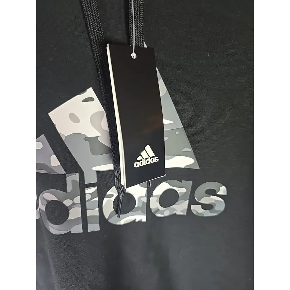 NWT Adidas Camo Logo Black Hoodie Pullover Men's Size Medium IP3212